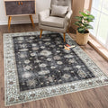 Bloom Rugs Washable Non-Slip 4' x 6' Rug - Black/Ivory Traditional Area Rug for Living Room, Bedroom, Dining Room, and Kitchen - Exact Size: 4' x 6'