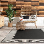 Nuloom Asha Black/Ivory, 9'6" x 12', Casual, Striped Border, Soft and Cozy, High Traffic, Stain Resistant, Easy Clean, Durable Area Rug for Indoor/Outdoor Patio, Deck, Porch, Garden, Courtyard
