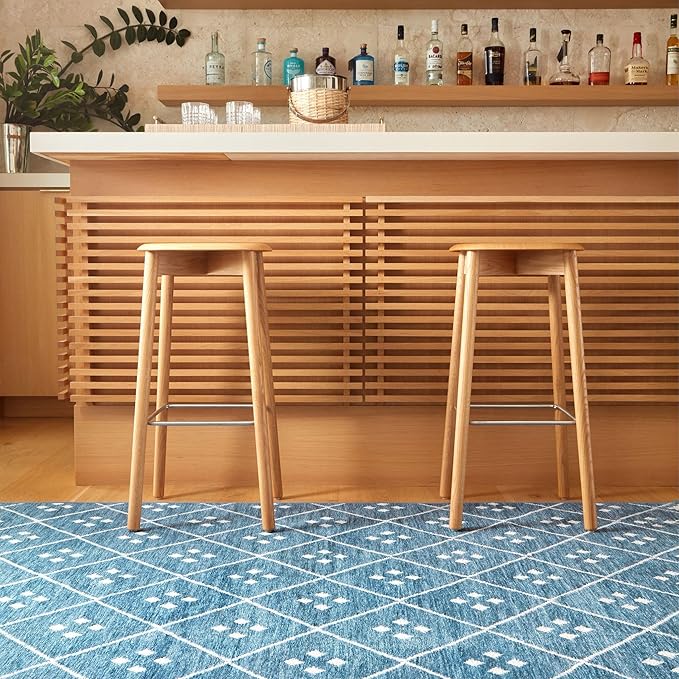 Dash and Albert Kota Machine Washable Area Rug - 6' x 9' Indigo - Diamond Accent Rug - Anti-Slip Backing, Lightweight, Machine Washable, High Traffic Areas Kitchen, Mudroom, Laundry Room