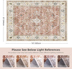 8x10 Rugs for Bedroom, Vintage Washable Rugs Non Slip Large Area Rug for Living Room Dining Room Office, Floor Decoration Big Carpet Low-Pile Kid & Pet Friendly(Border Brick Red)
