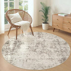 5ft Round Area Rug Living Room Rugs - 5x5 Washable Neutral Modern Abstract Soft Thin Rug Indoor Floor No Slip Rug Carpet for Bedroom Under Dining Table Home Office Decor - Golden Grey