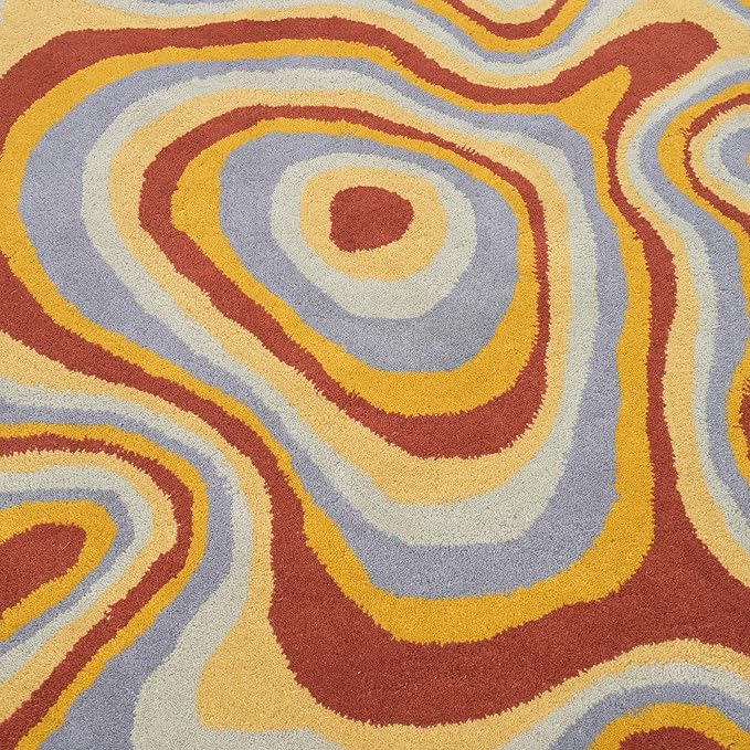 Irregular Shaped Handmade Wool Area Rug | Modern Colourful Stripe Premium Carpet | Perfect for Living Room, Bedroom, Dining Room & Home Decor (Desert, 5x5 ft)