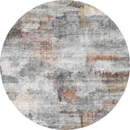 vivorug Round Rug 6ft Abstract Round Area Rug Non-Slip Indoor Carpet for Living Room Bedroom Entryway, Stain Resistant Home Decor Circle Rug, Grey/Rust
