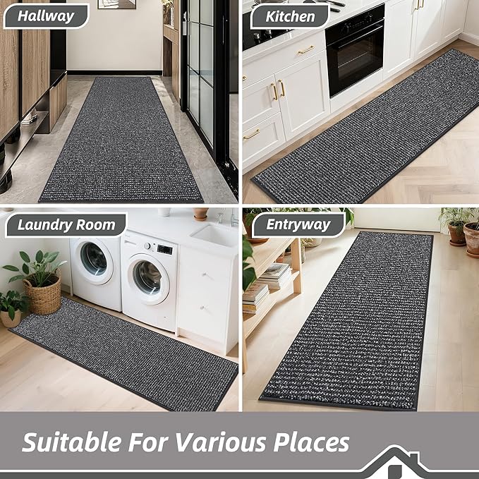 BEQHAUSE Hallway Runner Rugs 2.6x10, Hallway Rug Non-Slip Washable(Rolled-Up NO Creases), Runner Rug Absorbent Stain Resist Hall Rug Carpet Runner, Entryway Rugs Floor Mat Laundry Room Rugs, Charcoal