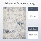 5x7 Washable Area Rugs - Modern Abstract Rugs for Living Room Non-Slip Low Pile Soft Machine Washable Carpet for Bedroom, Dining Room, Nursery, Home Office, Farmhouse (5'x7' Beige Blue)