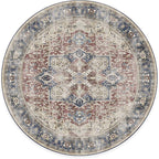 RUGGABLE Washable Vintage Area Rug – Kamran Royal Blue 6 ft Round, Stain-Resistant, Non-Slip – Medium Machine Washable Rugs for Living Room, Bedroom, Hallway, Entryway & Office–with Cushioned Pad