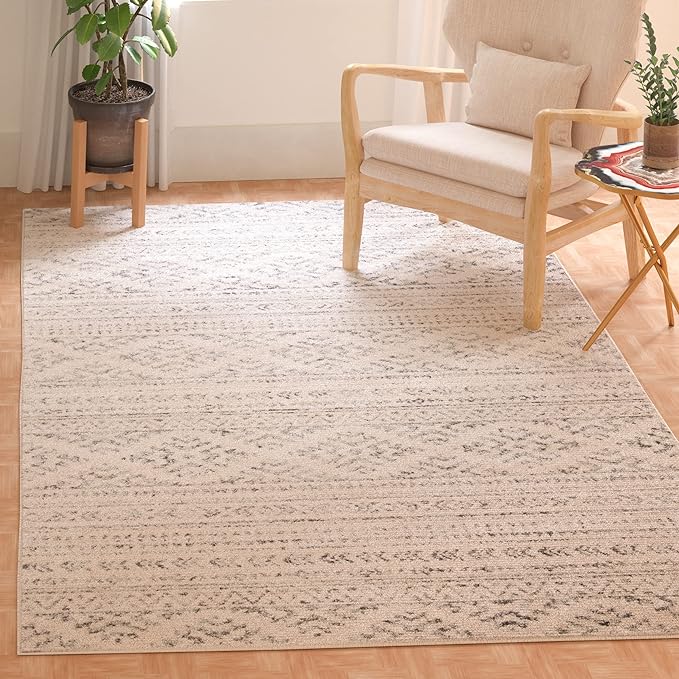 SAFAVIEH Area Rug 6x9 - Tulum Collection - Ivory & Grey, Moroccan Boho Tribal Design, Non-Shedding & Easy to Clean, Ideal for Living Room, Bedroom, Dining Space (TUL272A)