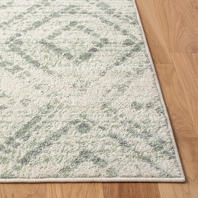 SAFAVIEH Adirondack Collection Area Rug - 4' Square, Ivory & Green, Modern Diamond Distressed Design, Ideal for High Traffic Areas in Living Room, Bedroom, Dining (ADR131X-4SQ)