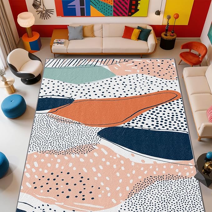 Polka Dot Rugs for Bedroom - Boho Color Block Art Area Rug 5x8, Abstract Multicolor High Traffic Anti Slip Carpets Home Decor #C047