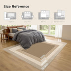 Bedsure 6x9 Faux Wool Area Rugs for Living Room, Machine Washable Carpet, Non-Slip Backing, Pet Friendly Throw Rug for Bedroom Dining Room, Linen