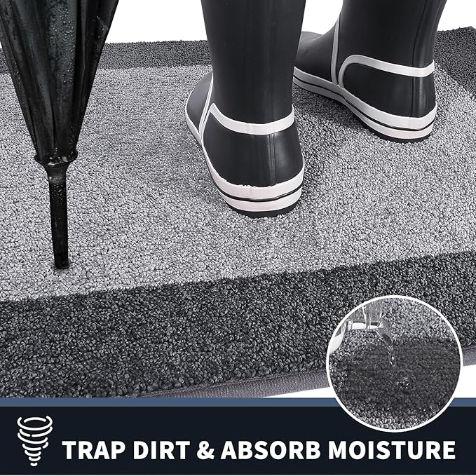 PURRUGS Dirt Trapping Door Mat 24" x 70", Non-Slip/Skid Machine Washable Entryway Rug, Shoes Scraper, Throw Rug, Super Absorbent Area Rug for Muddy Wet Shoes and Paws, Light Grey & Grey