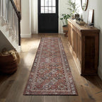 Kuden 2'6"x12 Runner Rug, Machine Washable Area Rug with Non-Slip Backing, Vintage Style, Soft, Easy Clean, Low Pile Rug for Hallway, Entryway, Kitchen, Bedroom