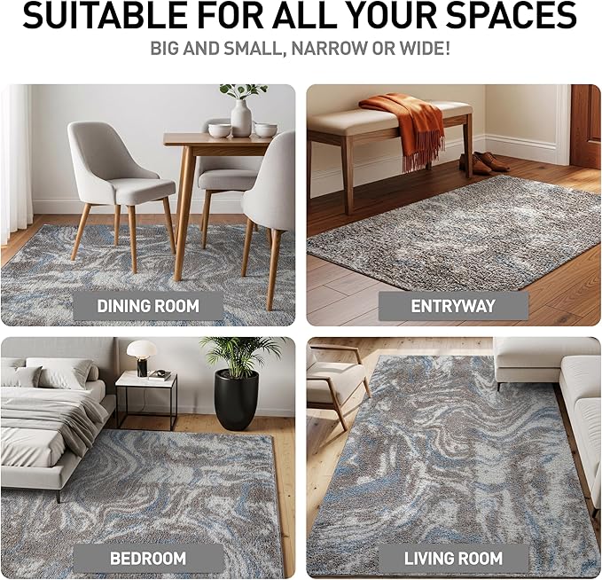 Rugshop Abstract Marble Shag Area Rug Blue 5' x 7' Great for Bedrooms, Living Rooms, or Under Coffee Tables