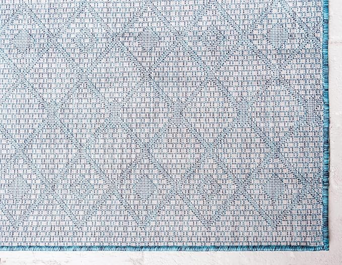 Unique Loom Outdoor Trellis Collection Area Rug - Tribal Trellis (3' 3" x 5' 3" Rectangle, Teal/ Ivory)