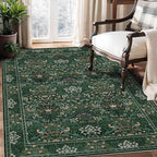 3x5 Floral Washable Area Rugs for Living Room, Vintage Boho Rug for Bedroom Dining Room， Distressed Botanical Birds Non Slip Low Pile Forest Animal Throw Carpet for Farmhouse Office, Bright Green
