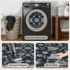 Tangsoo Black 2x5 Rug Runner, Washable Runner Rug for Hallways Non Slip, Floral Vintage Soft Low Pile Rugs Runner, Print Carpet Runners for Kitchen Bedroom Entryway Bathroom Living Room