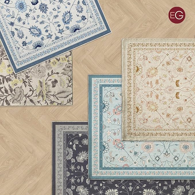 EVERGRACE Area Rugs for Living Room 5x7, Boho Floral Faux Wool Indoor Outdoor Rugs, Washable Rugs for Bedroom Dining Room Entryway Kitchen, Low Pile Floor Mat Carpet for Home Decor, Natural Beige
