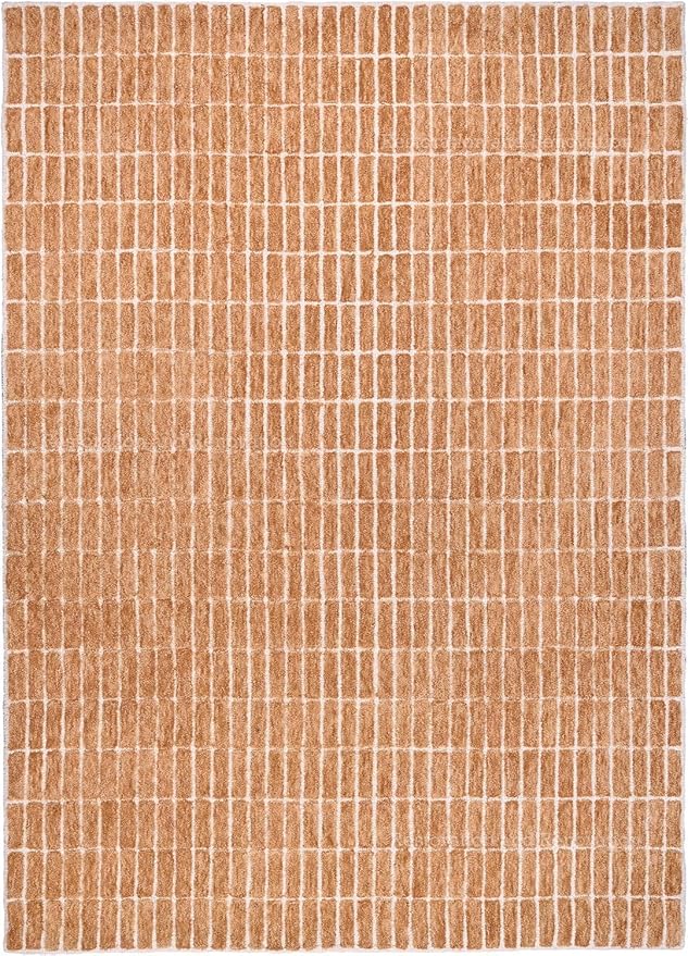 Hand-Tufted 100% Wool Area Rug – Unique Modern Geometric Grid Pattern, Soft Plush Textured Carpet for Living Room, Bedroom, Dining Room & Entryway (Gold, 6' x 8')