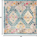 SAFAVIEH Madison Collection Area Rug - 3' Square, Dark Blue & Yellow, Boho Diamond Distressed Design, Non-Shedding & Easy Care, Ideal for High Traffic Areas in Living Room, Bedroom (MAD418N)