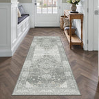 2x6 Grey Washable Vintage Runner Rug for Living Room Bedroom Non Slip Distressed Traditional Soft Runner Rug Low Pile Lightweight Floral Runner Kitchen Hallway Entrance