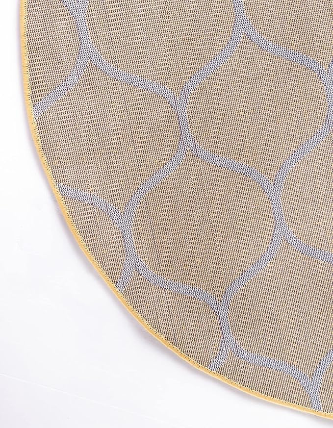 Rugs.com Lattice Frieze Collection Rug – 8' Round Yellow Medium Rug Perfect for Kitchens, Dining Rooms