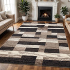 Superior Indoor Area Rug, Foam Backed, Modern Geometric Patchwork Floor Decor for Bedroom, Office, Living Room, Entryway, Hardwood Floors, Rockwood Collection, 10' x 14', Chocolate