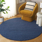 SAFAVIEH Natura Collection Area Rug - 6' Round, Navy & Blue, Handmade Wool Blend, Textured Design, Ideal for Living Room, Bedroom, Dining Space (NAT620M)