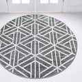 Rugs.com Lattice Trellis Collection Rug – 5 Ft Round Gray Low-Pile Rug Perfect for Kitchens, Dining Rooms