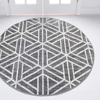 Rugs.com Lattice Trellis Collection Rug – 5 Ft Round Gray Low-Pile Rug Perfect for Kitchens, Dining Rooms