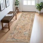 Bavni Washable Rug 5x7 Area Rug for Living Room Bedroom Dining, Washable Vintage Print Carpet, Ultra-Thin Low Pile Lightweight Rug with Non Slip Backing, Sunset Yellow