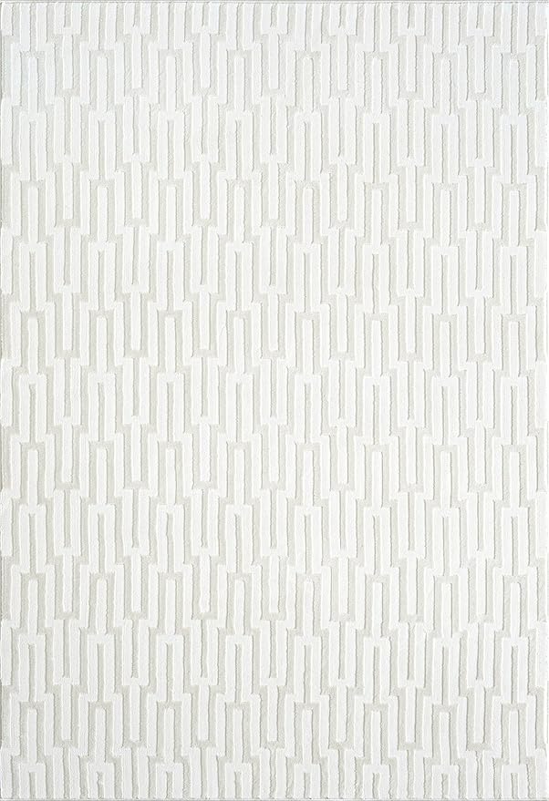Abani Neutral Cream Area Rug for Living Room, Bedroom - Geometric Pattern - 2' x 3' - Durable & Easy to Clean
