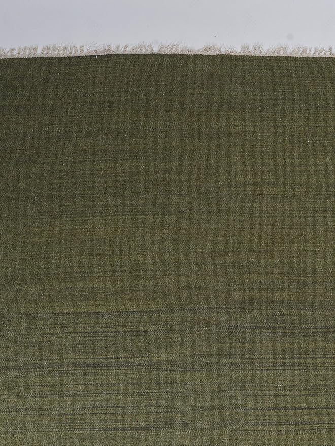Rugsotic Carpets Hand Woven Flat Weave Kilim Wool ECO-Friendly Area Rugs - 5'x8', Rectangle Shape, Olive Color, Solid Plain Design, Low Pile Handmade Area Rugs for Living Room, Bed Room (D00111)