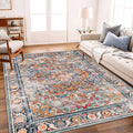 6'x9' Washable Vintage Area Rug Boho Chic Medallion Distressed Design Non-Shedding Easy Care Ideal for High Traffic Areas in Living Room Bedroom Kitchen Office Large Carpet