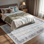 GLN Rugs Traditional Collection - Machine Washable Area Rug, Traditional Washable, Non Slip, Low Pile Chenille Rug, Living Room, Bedroom, Kitchen Rug (8' x 10' Light Blue)