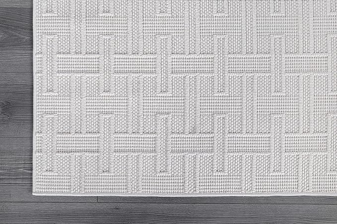 Micro Loop Indoor Rug White 9x12 Boho Geometric Neutral Area Rugs for Living Room Soft Luxury Modern Low and High Pile Durable Stain Resistant Non-Shedding Indoor Area Carpet 9 x 12