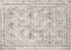 Phantoscope Washable Area Rug 9'x12' Non-Slip, Vintage Neutral Rugs for Living Room, Bedroom, Dining Room, Distressed Boho Floral Medallion Pattern, Low-Pile Foldable Floor Carpet, Light Brown