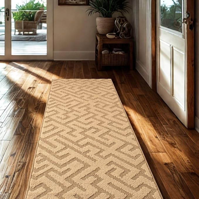 40ft Cut-to-Measure Runner Rug for Extra Long Hallways - Gold Tan | Non-Slip | Washable & Edge Bound