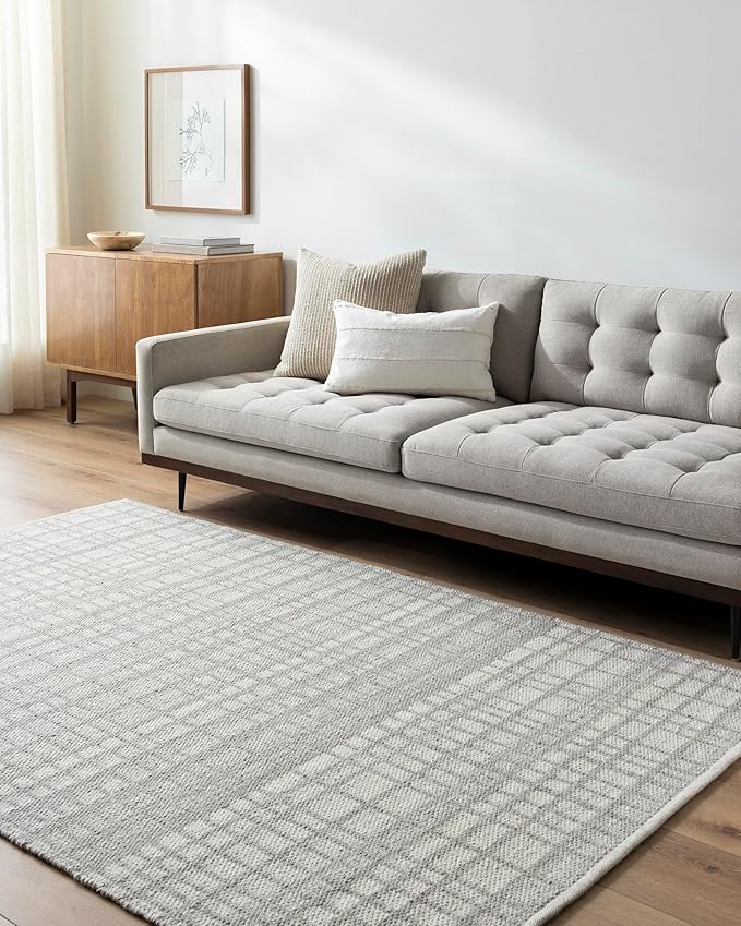 Mark&Day Wool Rugs, 9x12 Ishaq Solid and Border Light Grey Area Rug, Grey Ivory Carpet for Living Room, Bedroom or Kitchen (8'10" x 12')