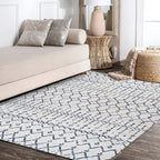 JONATHAN Y Boho Vintage Diamond Cream/Navy Indoor Area Rug 8X10 ft, Moroccan Hype for Living Room, Bedroom, Kitchen, Office, Easy-Cleaning, High Traffic, Pet-Friendly, Non-Shedding (MOH101F-8)