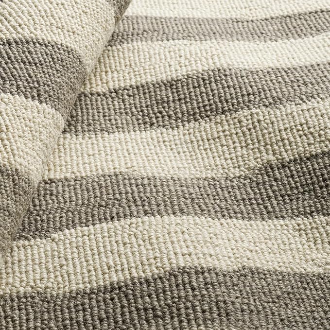 Dash & Albert Silas Stripe Grey Hand Micro Hooked Wool Rug, 9.5 X 13.5 Feet, Grey Stripe Pattern - Premium Luxury Hotel Quality Soft Breathable Hypoallergenic Machine Washable Easy Care All Season