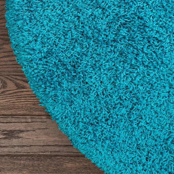 Unique Loom Solid Shag Collection Area Rug (5' 1" Round, Turquoise)
