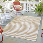 Unique Loom Outdoor Striped Collection Area Rug - Striped (7' 1" x 10' Rectangle, Taupe/Ivory)