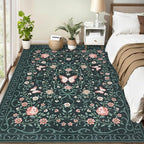 GarveeHome 3x5 Small Area Rug for Bedroom Floral Washable Rugs Non Slip Stain Resistant Living Room Throw Carpet Low Pile Dining Room Black Area Rug Butterfly Bow Rugs for Nursery Home Decor, 3x5