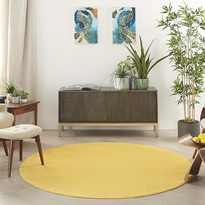 Nourison Home Nourison Essentials Yellow 6' x Round Area Rug - Easy Clean, Non Shedding, Bed Room, Living Room, Dining Room, Kitchen (6' x Round)