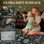 6x9 Area Rugs Living Room Rug: Vintage Washable Rug Floral Soft Carpet Indoor Floor Non-Slip Boho Stain Resistant Large Carpets for Bedroom Kids Nursery Dining Room Farmhouse Home Office Green