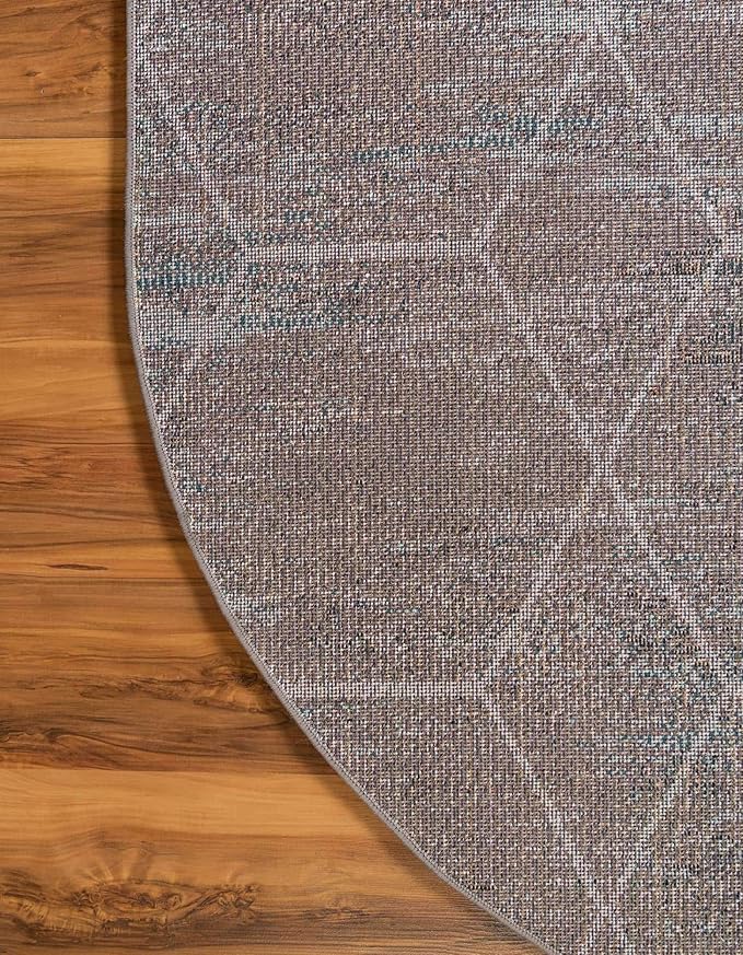 Unique Loom Trellis Frieze Collection Area Rug - Geometric (5' x 8' Oval, Blue Multi/ Ivory)