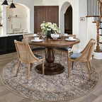 Hugear Round Rug 4ft Entryway Rugs Machine Washable Tradition Brown Hallway Area Rug 4x4 Small Circle Accent Rug Floral Low Pile Carpet Soft Throw Rug Living Room Office Laundry Room Entrance Non Slip