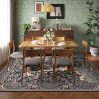 Rugcomf 8x10 Area Rugs Vibrant Tree of Life-Patterned Vintage Washable Area Rug Non Slip Low Pile Large Rug for Bedroom Farmhouse Dining Room Kids Playroom, Black