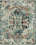 Lahome Bohemian Floral Medallion Area Rug - 5x7 Teal Large Washable Rugs for Living Room Soft Rugs for Bedroom, Turkish Non Slip Indoor Throw Carpet for Apartment Dining Room Entry Way