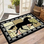 Western Horse Print Rugs 5x6ft,Boho Floral Area Rug, Botanical Print Low Pile Carpet, Stain-Resistant & Machine Washable Non-Slip Mat for Living Room, Bedroom, Dining Room